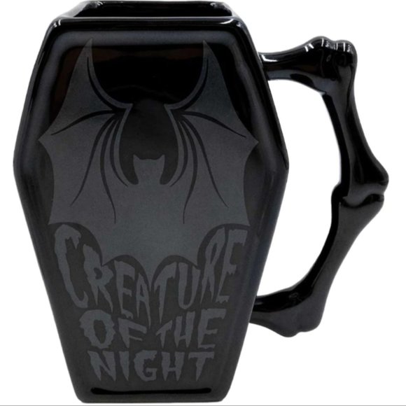 Creature of the Night Bat Large Black Coffin Bone Ceramic Coffee Mug 18oz NIB - Picture 3 of 3